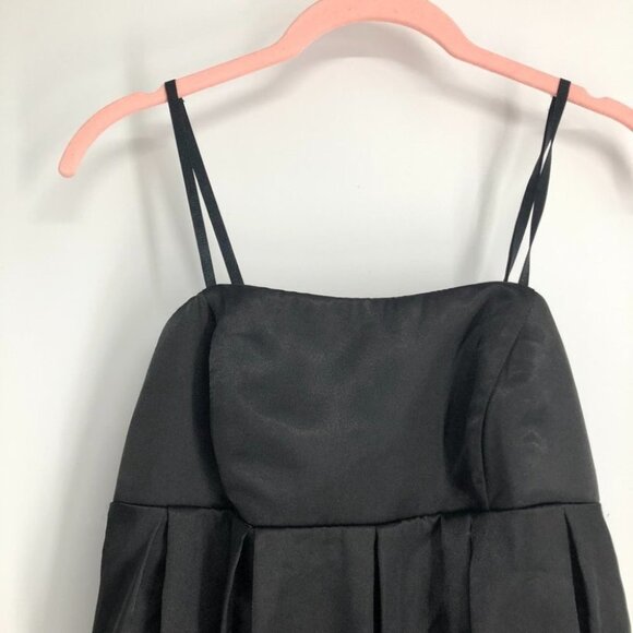 Black satin finish tiered spaghetti strap mini dress - Picture 3 of 14